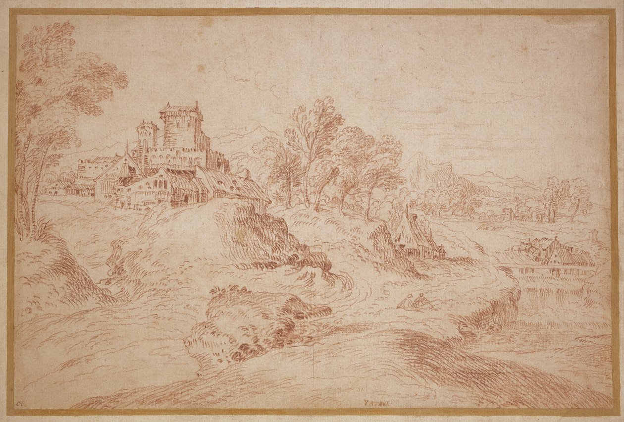 Maisema ja linna, 1716-18 tekijältä Jean Antoine Watteau