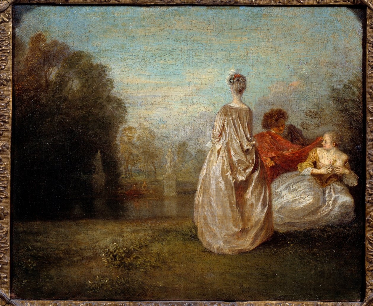 Kaksi serkkua Jean Antoine Watteaun (1684-1721) maalaus 1716 su. 0,35x0,26m tekijältä Jean Antoine Watteau