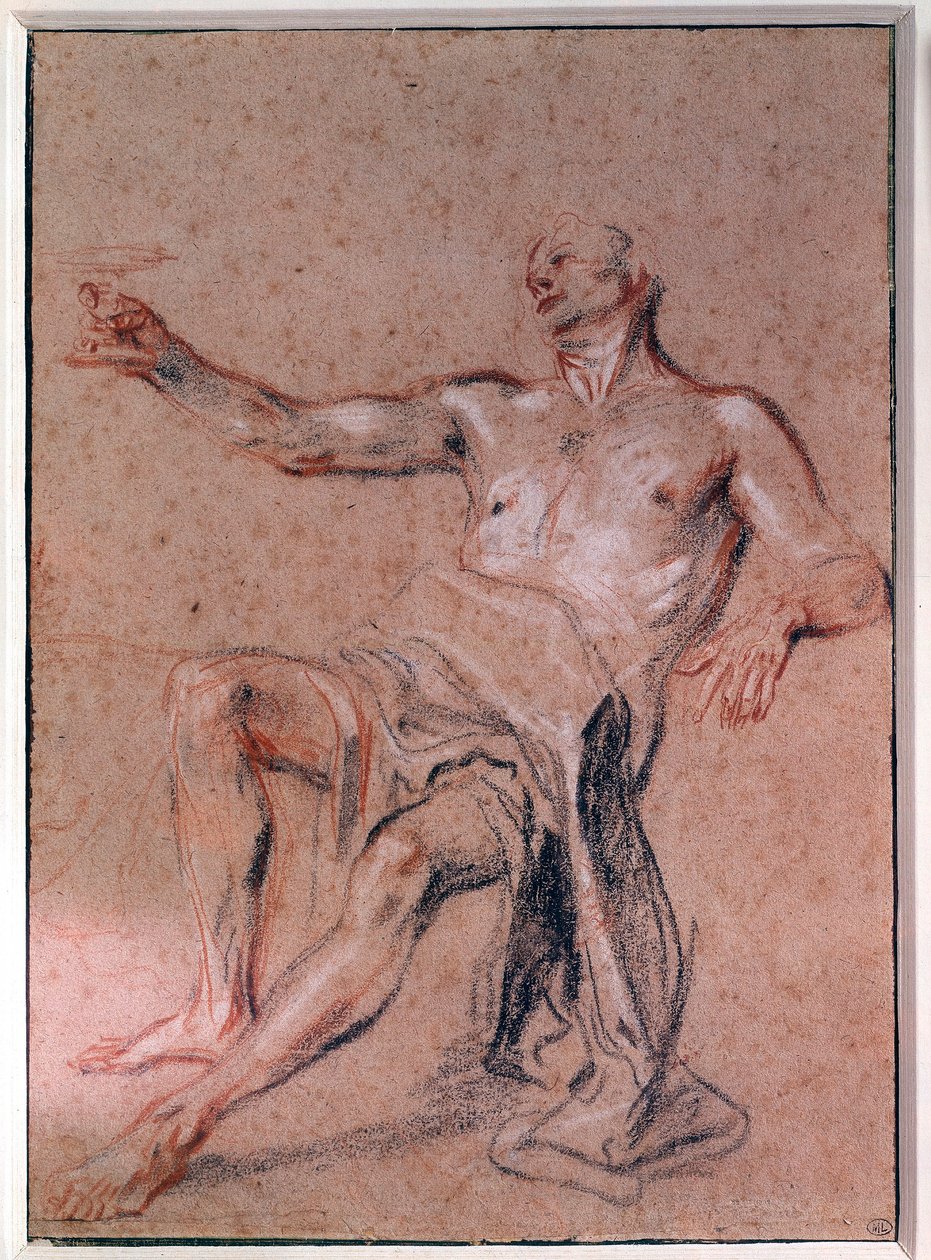 Mies Nude Lyijykynäpiirros Jean Antoine Watteau (1684-1721) 1700-luvun Pariisi, Musee du Louvre tekijältä Jean Antoine Watteau