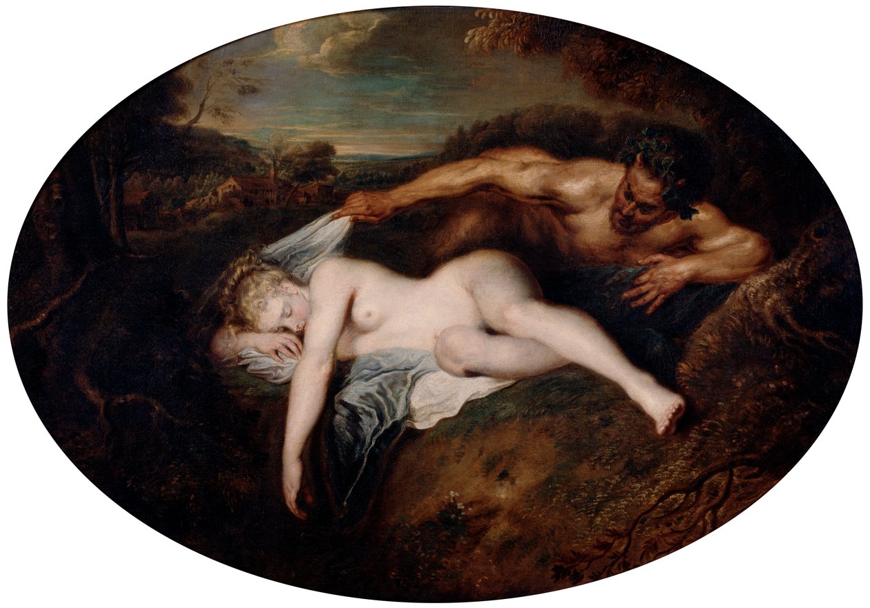 Nymfi ja satyyri, c1715 tekijältä Jean Antoine Watteau