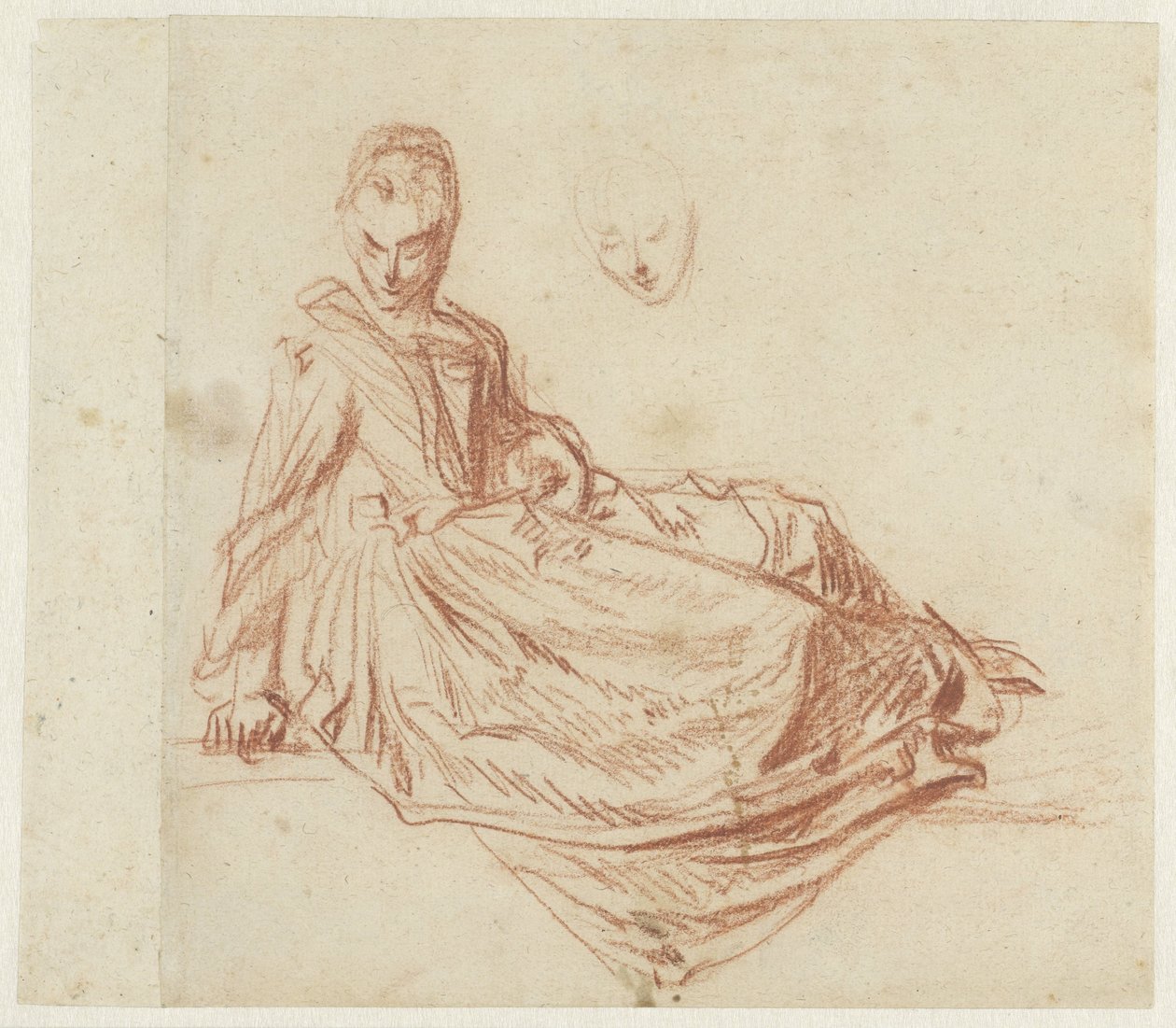nainen istuu lattialla tekijältä Jean Antoine Watteau
