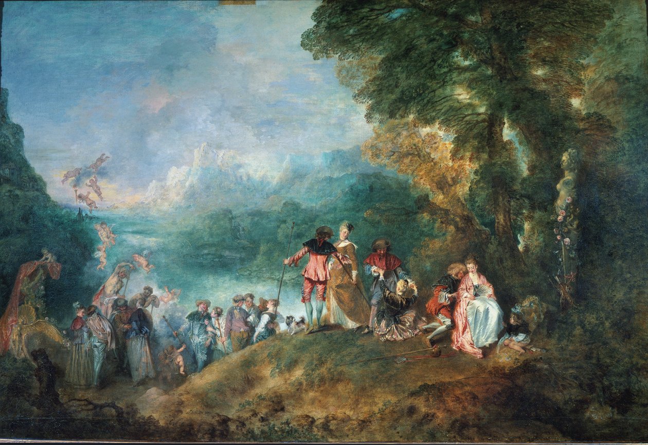 Pyhiinvaellus Cytherean saarelle, joka tunnetaan myös nimellä Kytheran saarelle saapuminen. tekijältä Jean Antoine Watteau