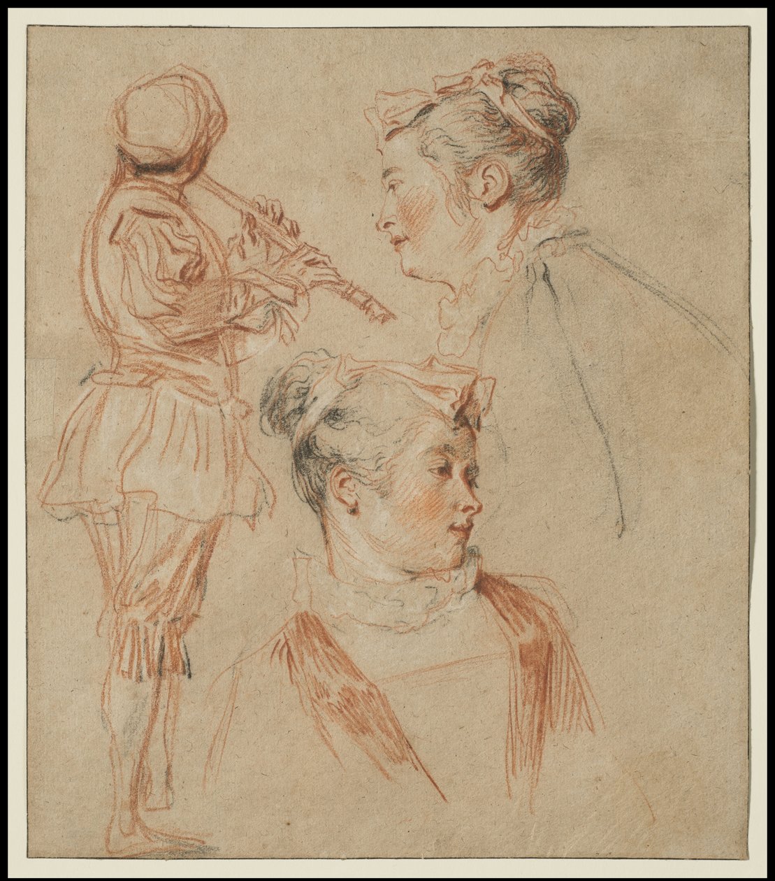 Tutkimuksia huilusoittajasta ja kahdesta naisesta, n. 1717 tekijältä Jean Antoine Watteau