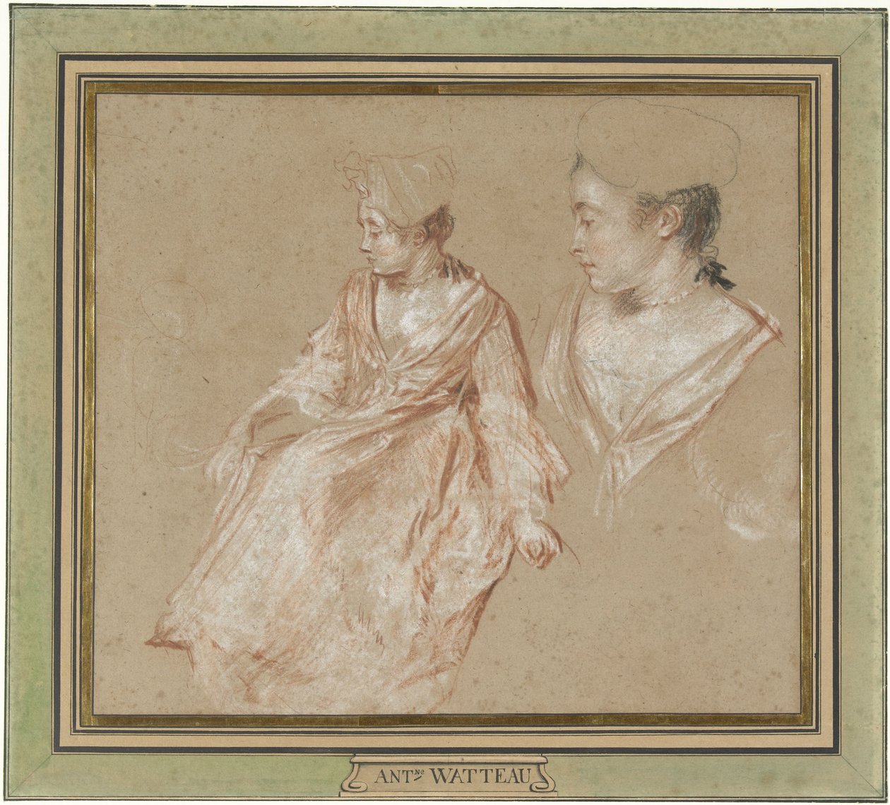 Tutkimuksia istuvasta naisesta ja hänen päästään ja hartioistaan tekijältä Jean Antoine Watteau