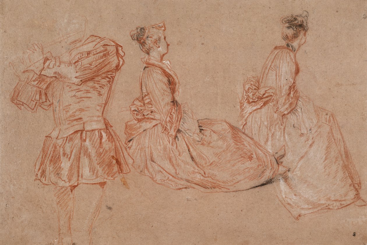 Tutkimuksia huilusoittimesta ja kahdesta naisesta, 1717 tekijältä Jean Antoine Watteau