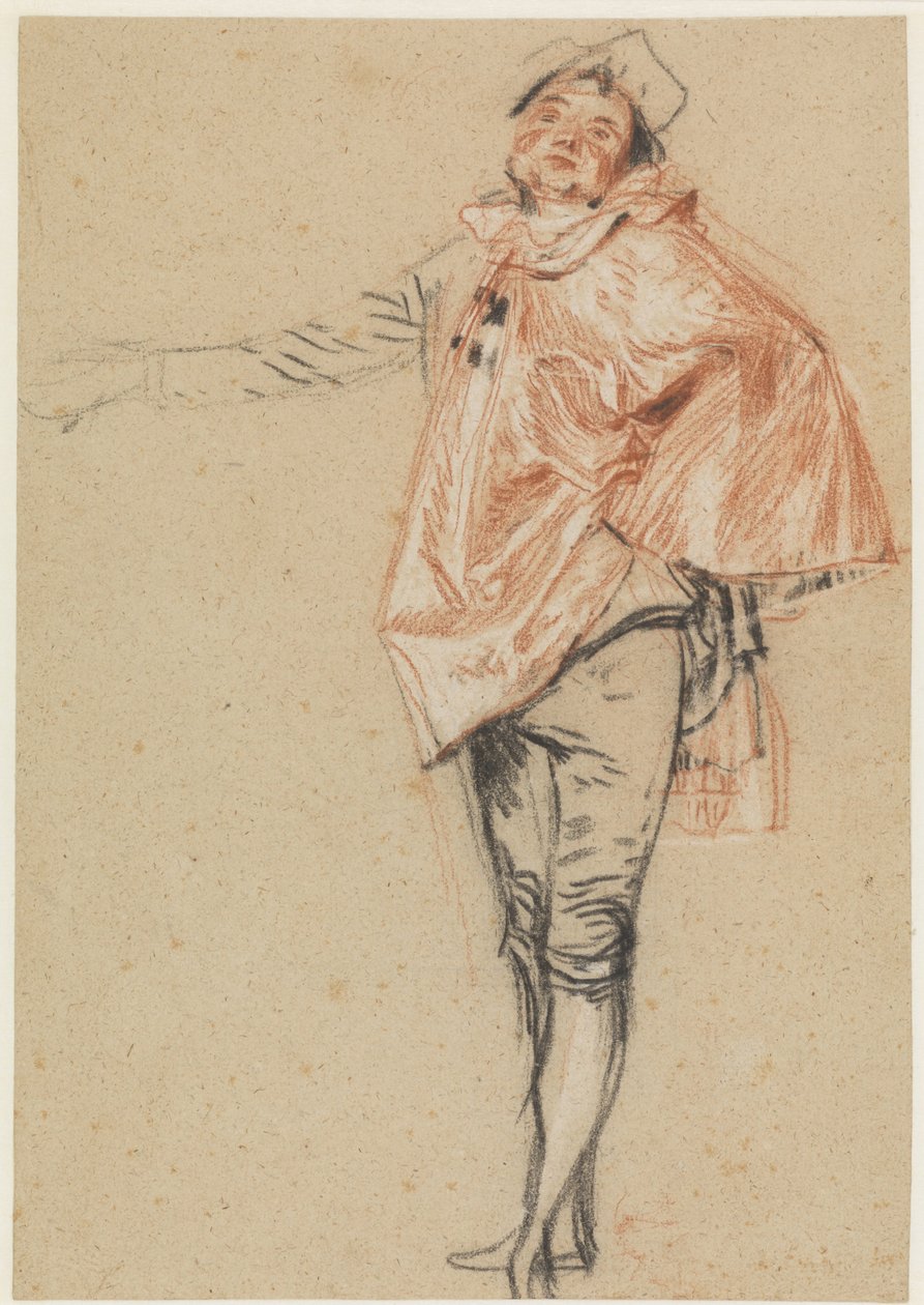 Tutkimus seisovasta tanssijasta ojennetulla käsivarrella, 1710 tekijältä Jean Antoine Watteau