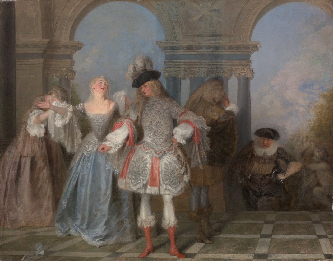 Ranskalaiset koomikot, n. 1720 (öljy kankaalle) tekijältä Jean Antoine Watteau
