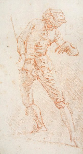 Miekkasoturi (punainen liitu paperille) tekijältä Jean Antoine Watteau