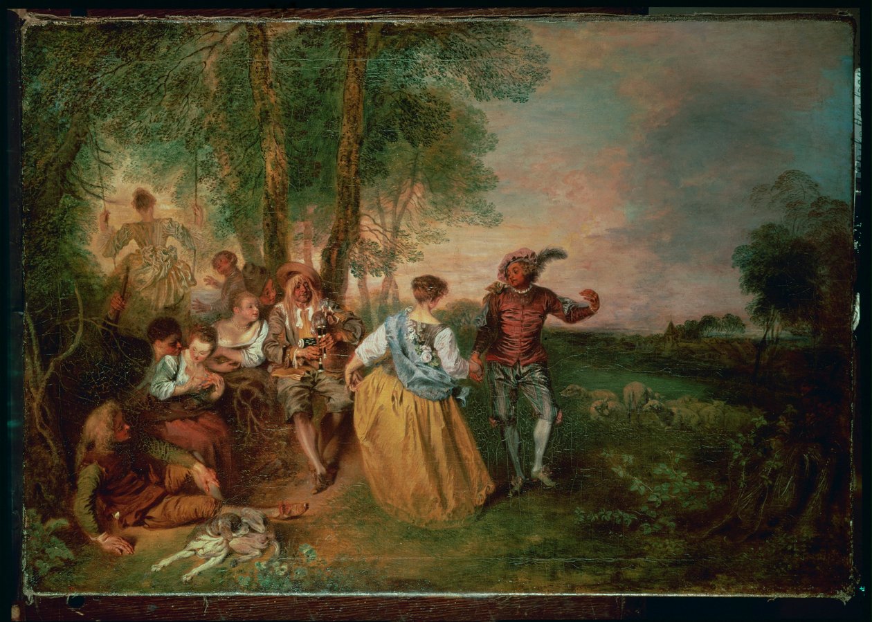 Paimenet (maalaus puulle) tekijältä Jean Antoine Watteau