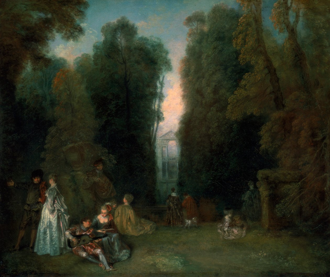 Näkymä puiden läpi Pierre Crozatin puistossa, 1715 tekijältä Jean Antoine Watteau