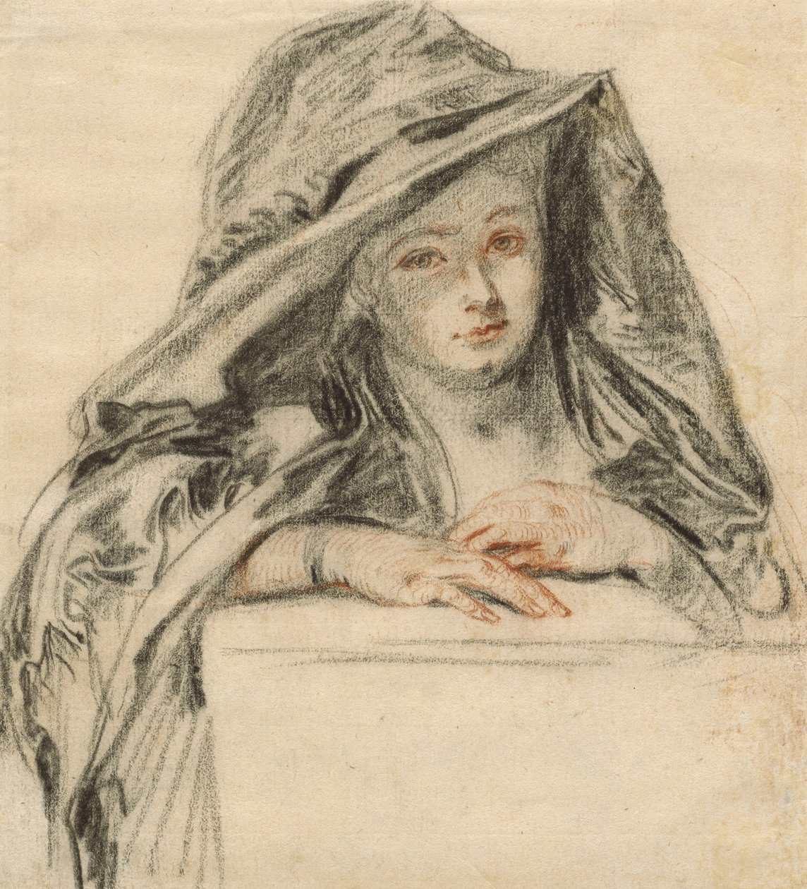 Nainen mustassa, n. 1719 tekijältä Jean Antoine Watteau