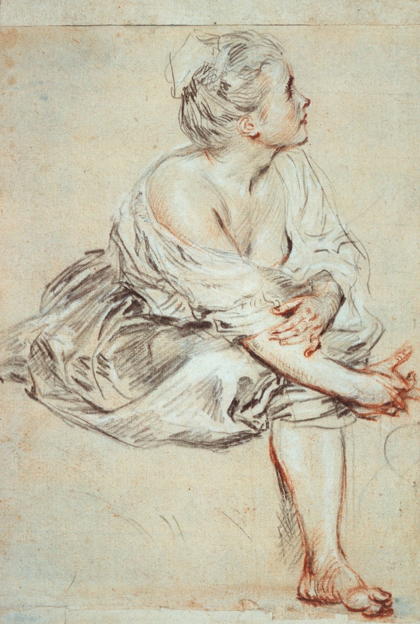 Nainen istuu ja kääntyi oikealle, c1716 tekijältä Jean Antoine Watteau