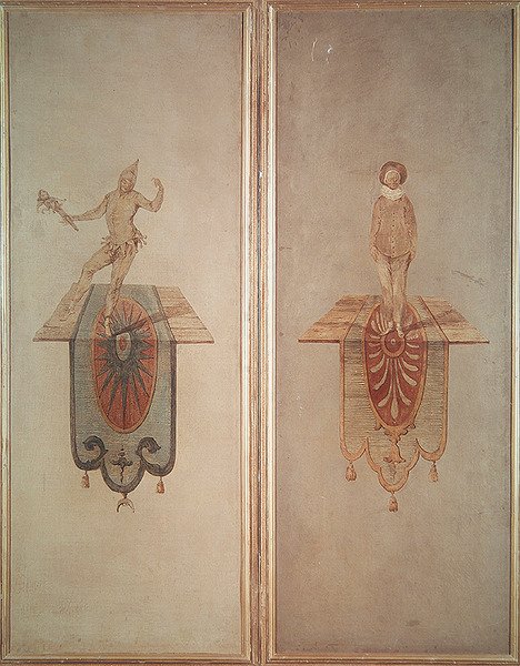 Pierrot (oikealla) ja Fou (vasemmalla) tekijältä Jean Antoine Watteau