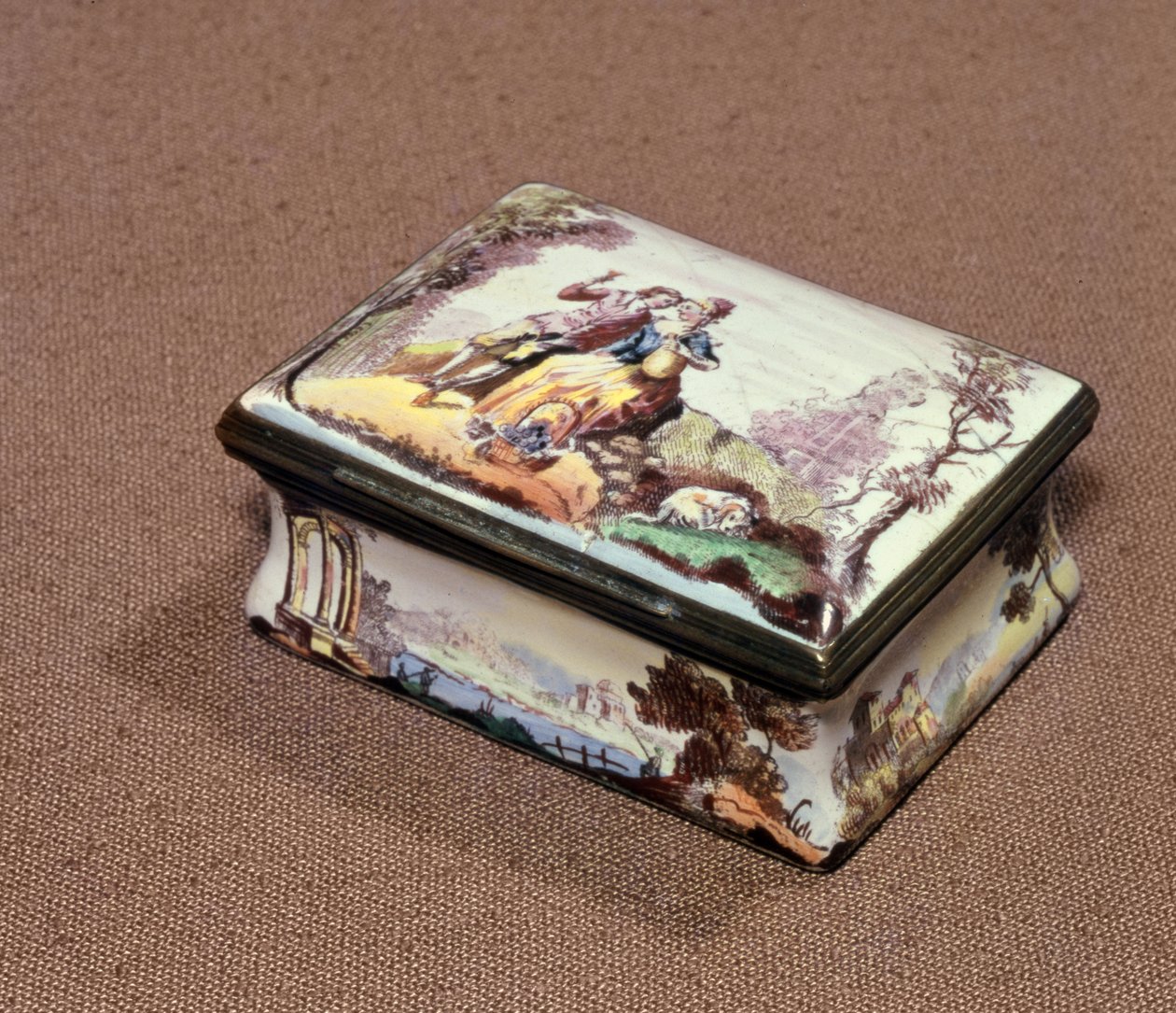Snuffbox, Birmingham, n. 1756 (siirtopainettu emali) tekijältä Jean Antoine Watteau