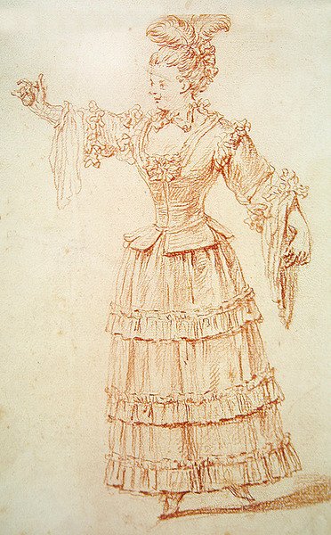 Oopperan tanssija (punainen liitu paperille) tekijältä Jean Antoine Watteau