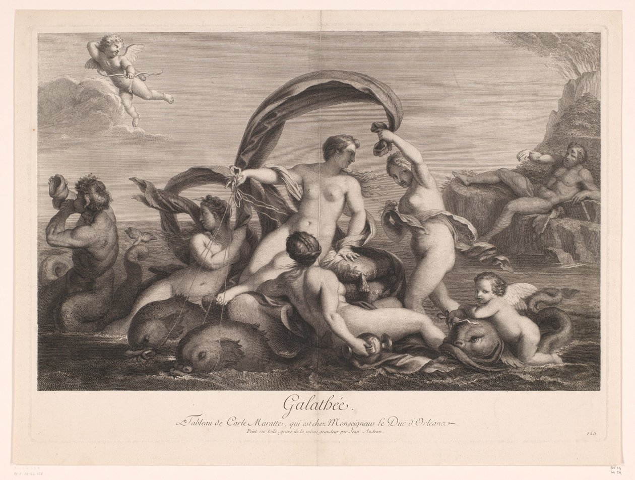 Galatea gadegeslagen door Polyphemus Galathée (title on object) tekijältä Jean Audran