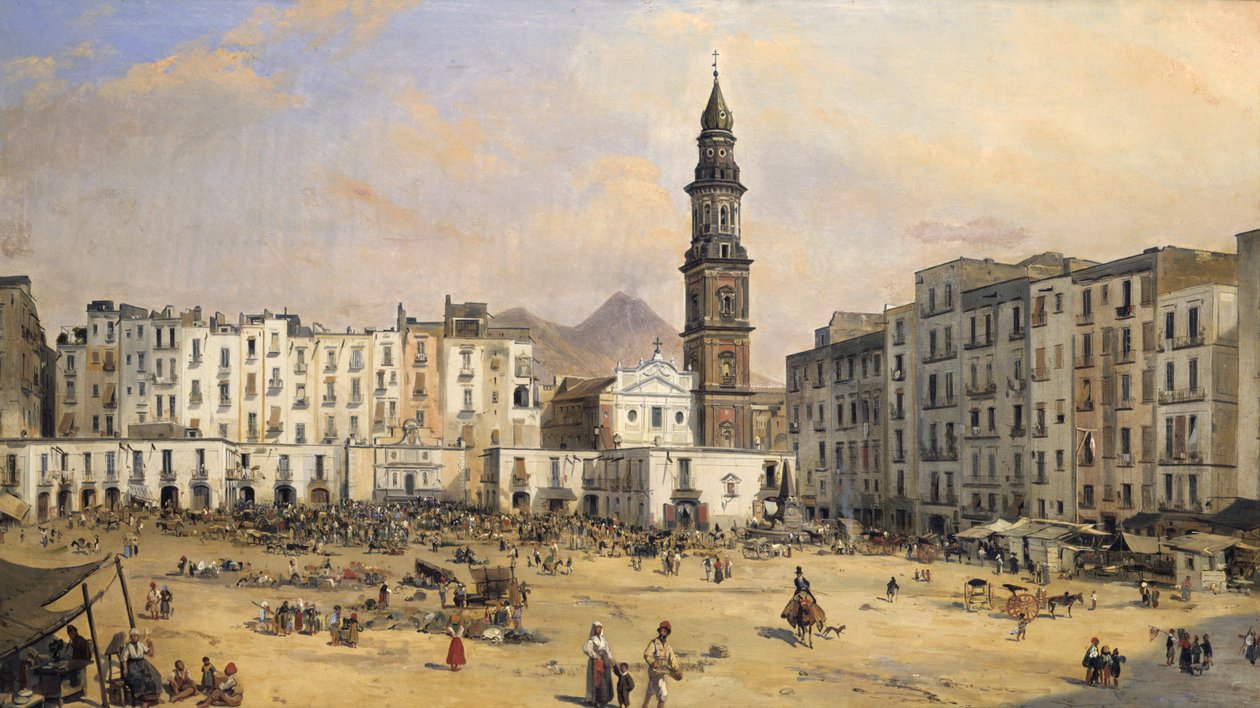 Piazza, Napoli, Italia, 1800-luvun puoliväli tekijältä Jean Auguste Bard