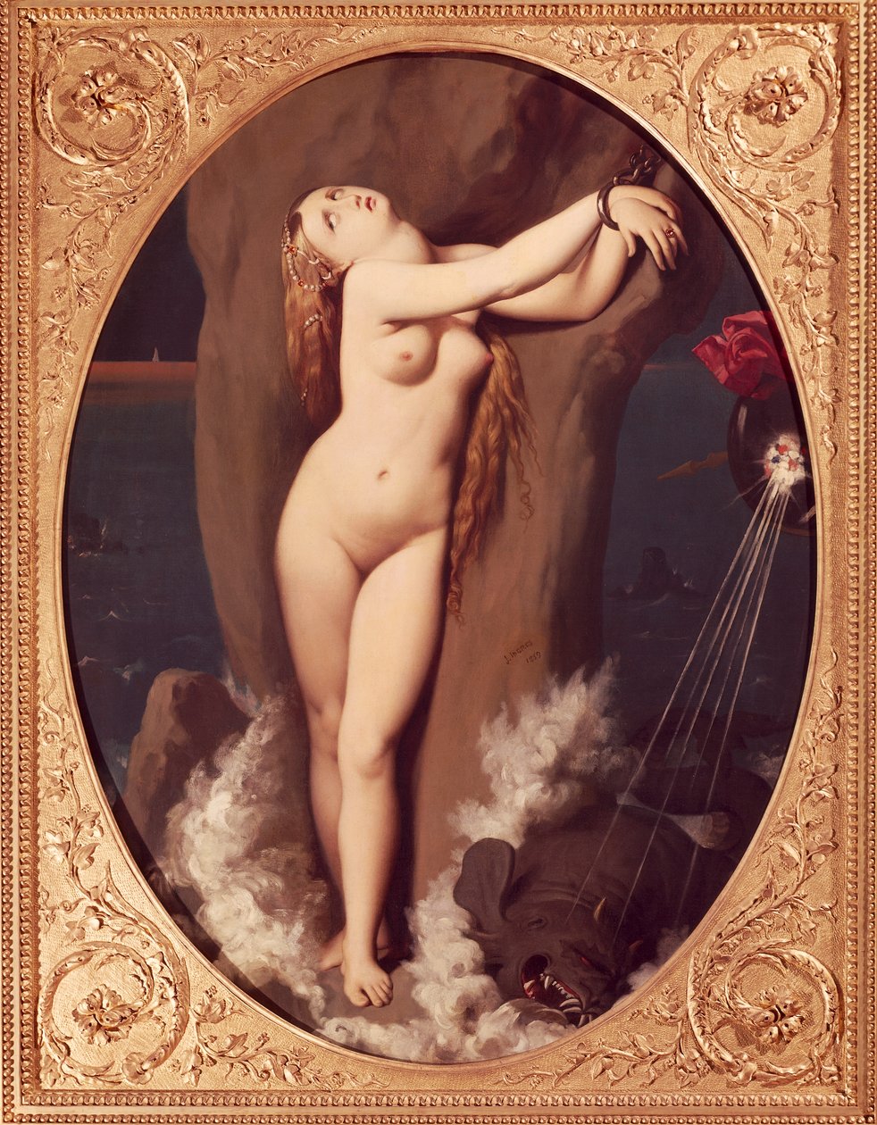 Angelica kahlittu Jean Auguste Dominique Ingres (1780-1867), öljy kankaalle, 97x75 cm, Ensimmäinen versio Ruggierosta pelastamassa Angelicaa tekijältä Jean Auguste Dominique Ingres