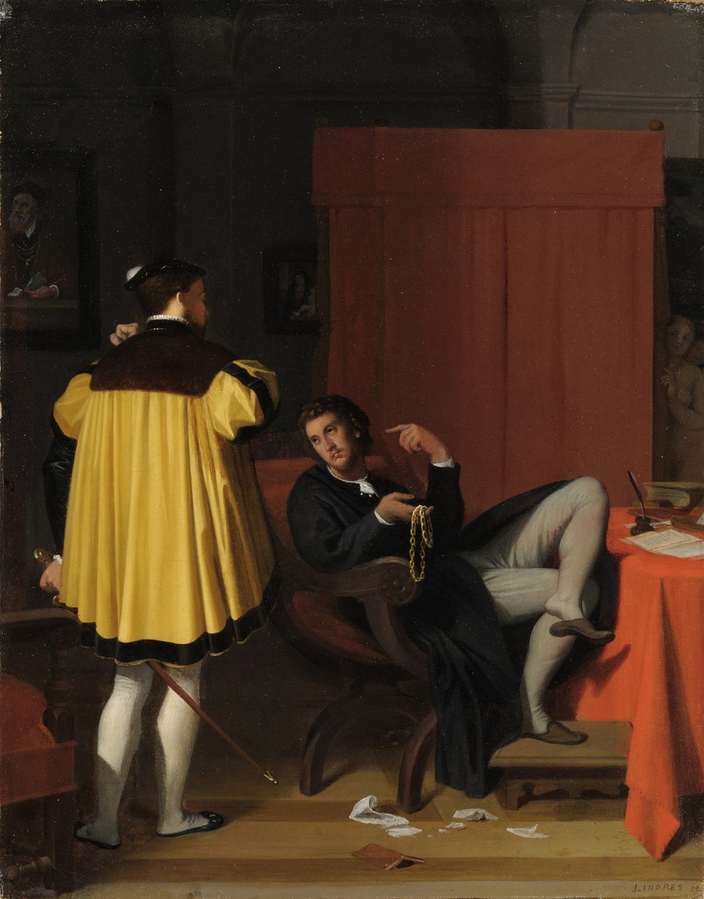 Aretino ja Kaarle V:n lähettiläs tekijältä Jean Auguste Dominique Ingres