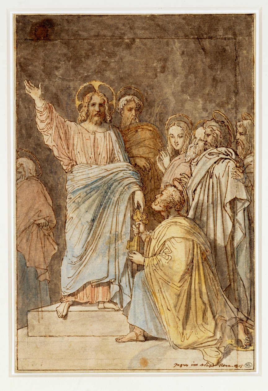 Kristus antaa avaimet Pietarille. Päiväys 1815 ... tekijältä Jean Auguste Dominique Ingres