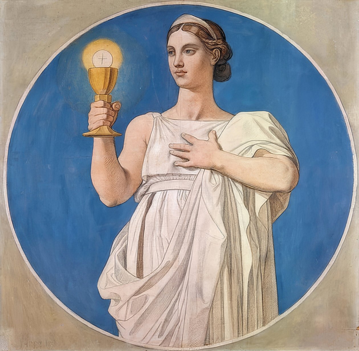 Usko. Pahvilaatikko Saint-Ferdinandin kappelin lasimaalauksia varten. 1842 tekijältä Jean Auguste Dominique Ingres