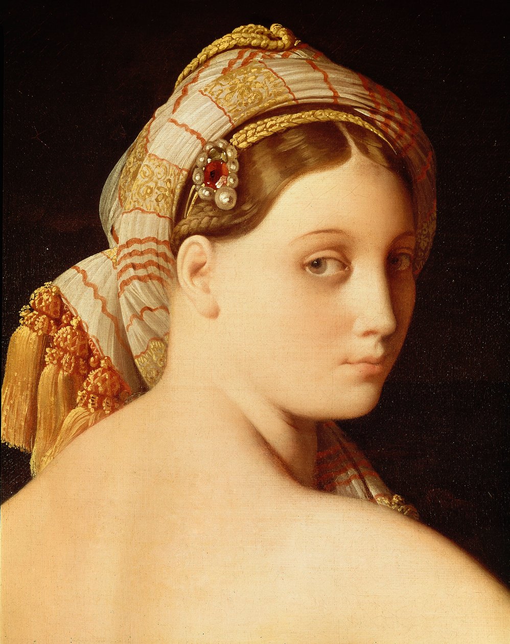 Grande Odalisque. Yksityiskohta kasvoista tekijältä Jean Auguste Dominique Ingres