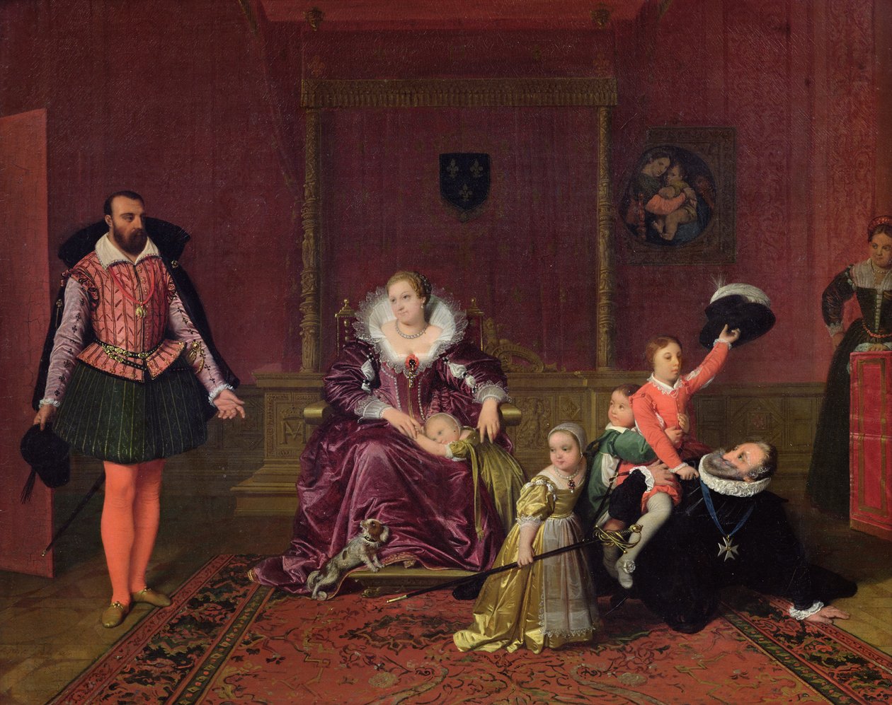 Henri IV (1553-1610) Ranskan ja Navarran kuningas leikkimässä lastensa kanssa Espanjan suurlähettilään saapuessa sisään, 1817 tekijältä Jean Auguste Dominique Ingres