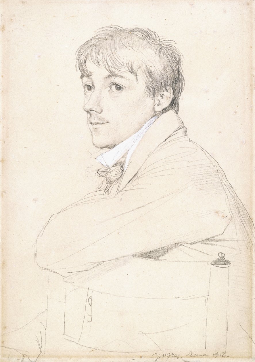 Jean-Louis Provost, istuu ja lepää vasen käsivartensa tuolin selkänojalla, 1813 tekijältä Jean Auguste Dominique Ingres