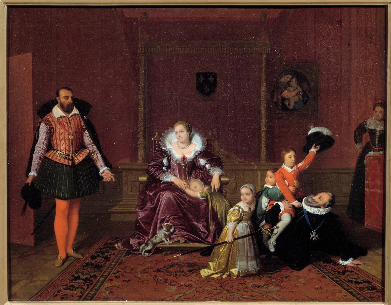 Ranskan kuningas Henrik IV (1553-1610) leikkii lastensa kanssa Espanjan suurlähettilään edessä Keskellä Mediciksen kuningatar Maria, lapset ovat Ludvig XIII, Ranskan Elisabet, Ranskan Christine ja Nicolas. Maalaus Jean Auguste Dominique Ing tekijältä Jean Auguste Dominique Ingres