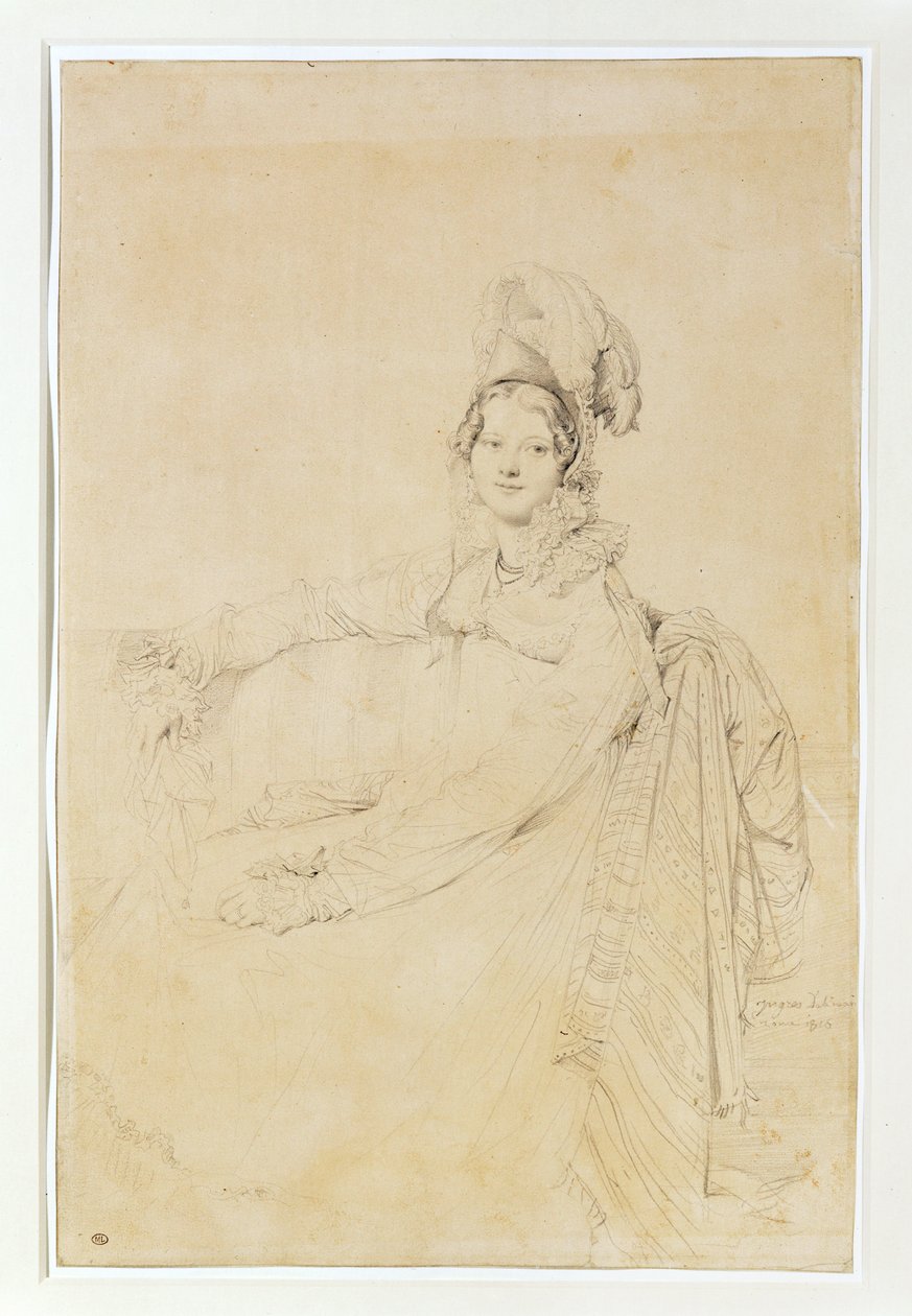 Mme. Destouches, o.s. Armande Edmee Charton, muotokuvan aikaan vastanaimisissa arkkitehti Destouchesin kanssa ... tekijältä Jean Auguste Dominique Ingres