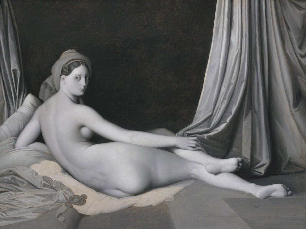 Odalisque in Grisaille, n. 1824–1834 (öljy kankaalle) tekijältä Jean Auguste Dominique Ingres