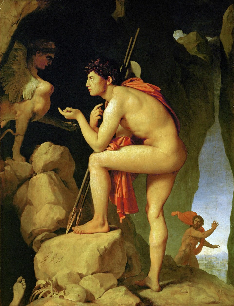 Oidipus ratkaisee sfinksin arvoitukset ... tekijältä Jean Auguste Dominique Ingres