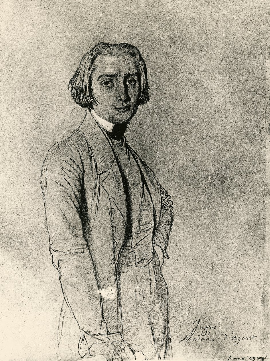 Franz Lisztin muotokuva (piirustus) tekijältä Jean Auguste Dominique Ingres