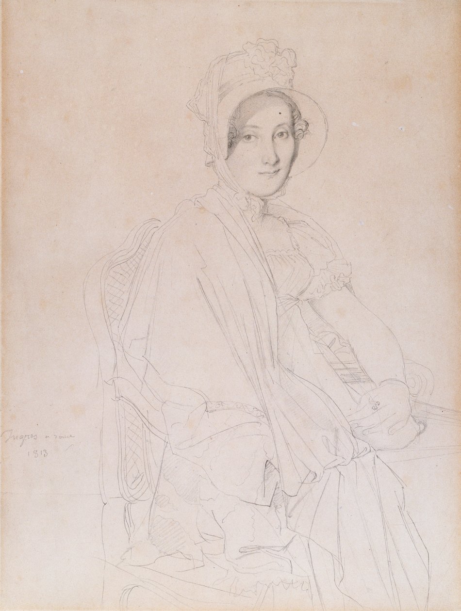 Muotokuva Marie Marcozista, myöhemmin Vicomtesse de Senonnes de Senonnesista, 1813 (grafiittikynä kudottupaperilla) tekijältä Jean Auguste Dominique Ingres