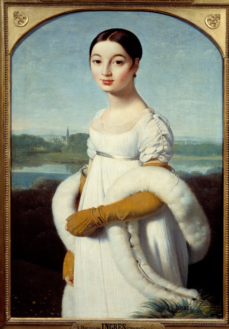 Neiti Caroline Rivieren muotokuva, nuori nainen on pukeutunut ensimmäisen imperiumin muodin mukaan. Jean Auguste Dominique Ingresin (1780-1867) maalaus 1805 su. 1x0,7 m - Mademoiselle Caroline Rivieren muotokuva: Nuori nainen on pukeutunut muodin mukaan tekijältä Jean Auguste Dominique Ingres