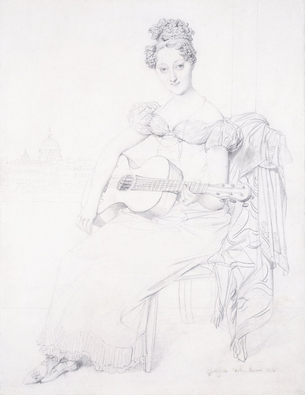 Muotokuva neiti Elizabeth Keatingsta soittamassa kitaraaan, 1816 tekijältä Jean Auguste Dominique Ingres