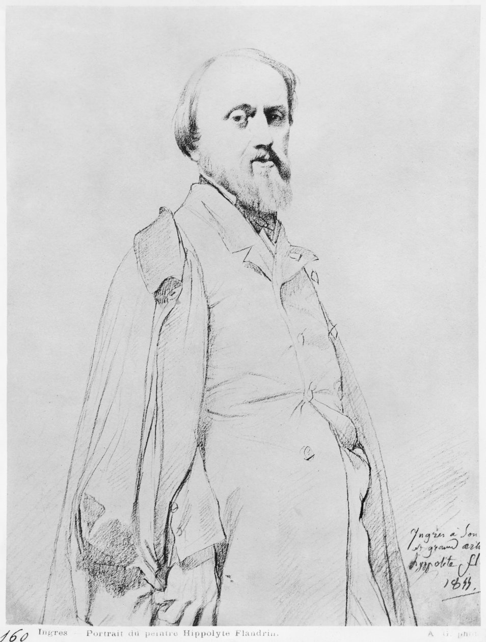Taidemaalari Hippolyte Flandrinin muotokuva, 1844 (grafiitti paperille) tekijältä Jean Auguste Dominique Ingres