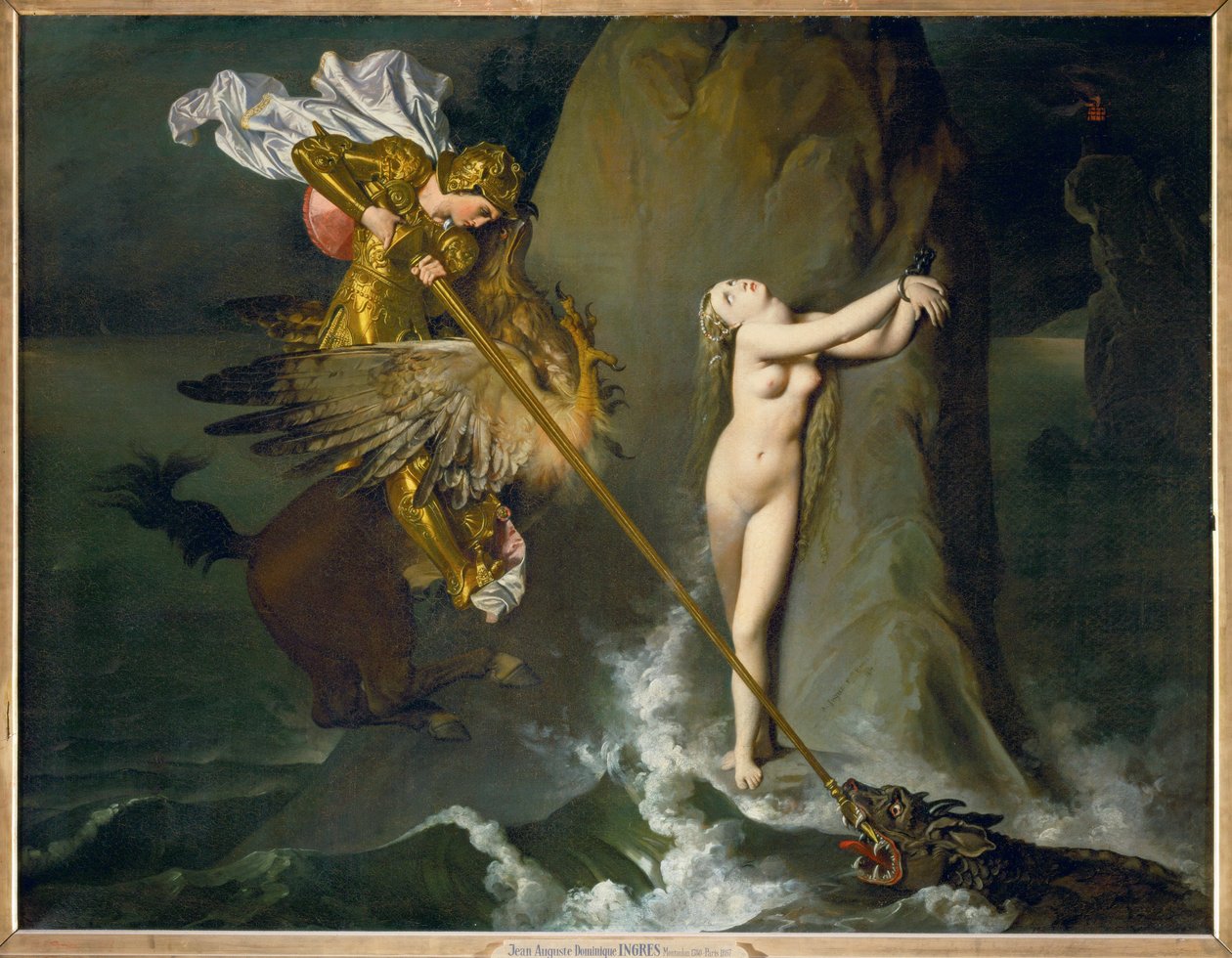 Roger ja Angelique, kohtaus Ariostin teoksesta Orlando ... tekijältä Jean Auguste Dominique Ingres