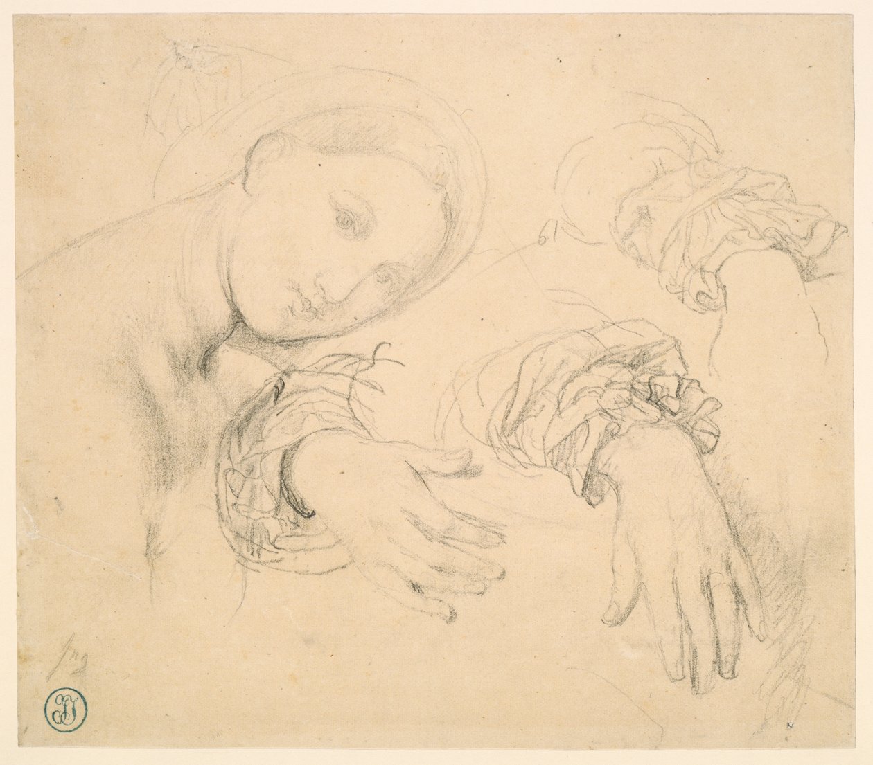 Tutkimusarkki Fornarinan päällikön ja Madame de Senonnesin käsien kanssa tekijältä Jean Auguste Dominique Ingres