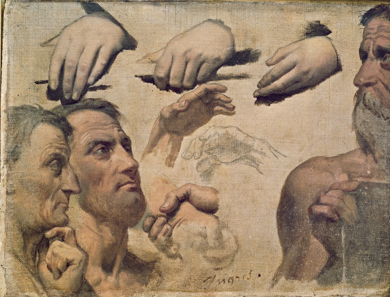 Tutkimus päistä ja käsistä Homeroksen apoteoosiin tekijältä Jean Auguste Dominique Ingres