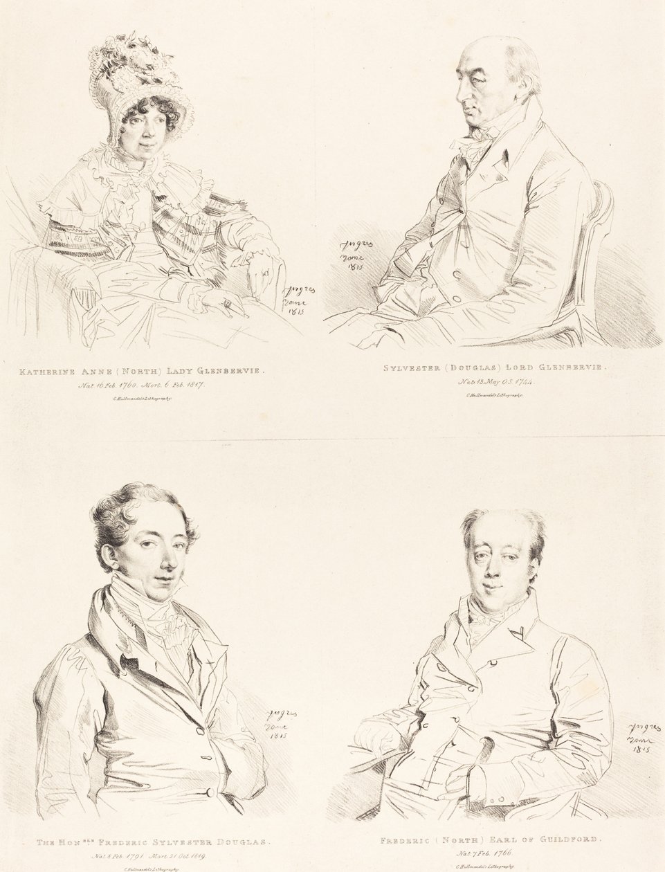 Sylvester (Douglas) Lord Glenbervie; Katherine Anne (pohjoinen) Glenbervie; Frederic (pohjoinen) Guilfordin jaarli; Frederic Sylvester Douglas tekijältä Jean Auguste Dominique Ingres