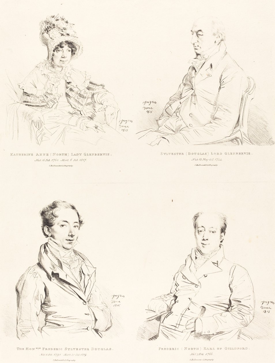 Sylvester (Douglas) Lord Glenbervie; Katherine Anne (pohjoinen) Glenbervie; Frederic (pohjoinen) Guilfordin jaarli; Frederic Sylvester Douglas tekijältä Jean Auguste Dominique Ingres