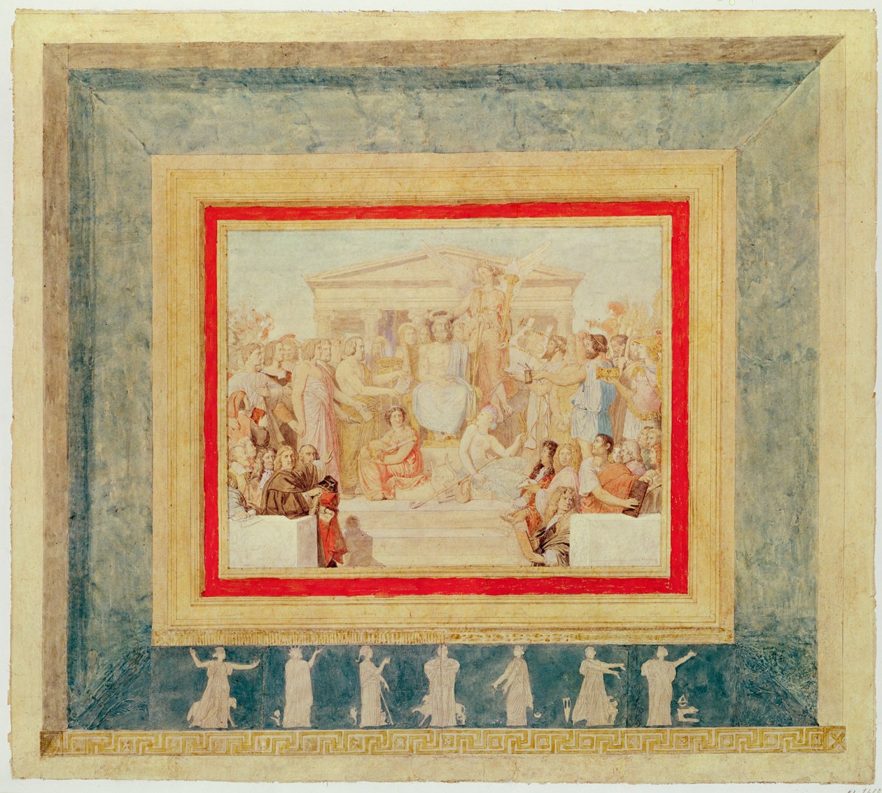 Homeroksen apoteoosi, suunnittelu Louvren kattoon, 1826-27 (kynä, muste ja wc paperilla) tekijältä Jean Auguste Dominique Ingres