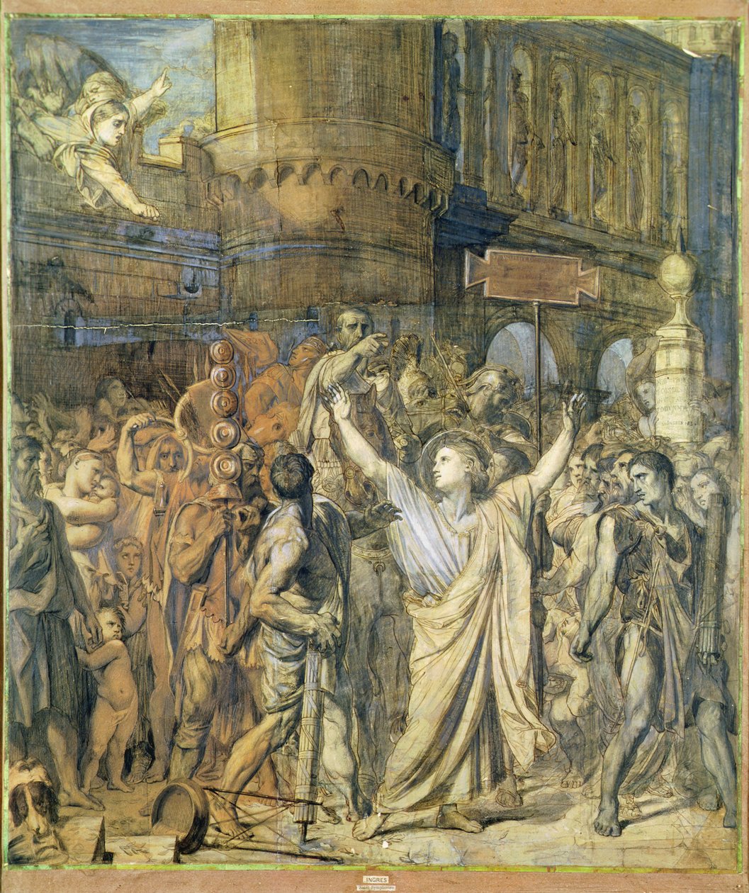 Pyhän Symforian marttyyrikuolema, n. 1834 (kynä ja muste kuultopaperilla) tekijältä Jean Auguste Dominique Ingres