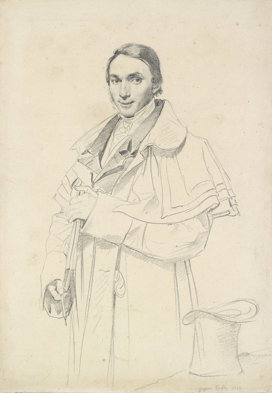 Jean-Francois-Antoine Forestin kolme neljäsosaa muotokuva (grafiitti valkoisella kudottupaperilla) tekijältä Jean Auguste Dominique Ingres