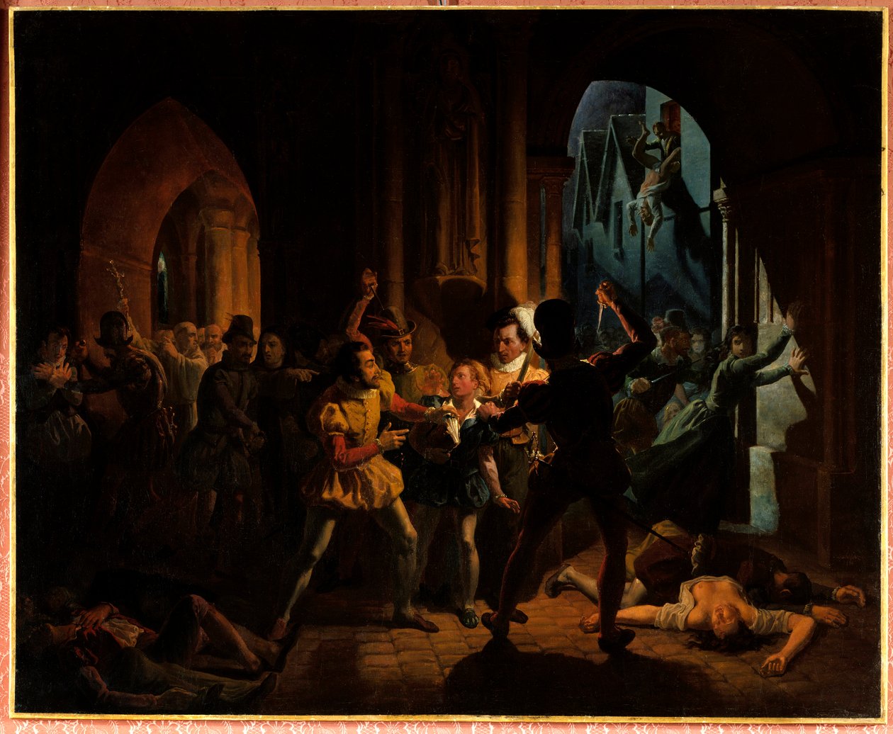 Maximilian of Bethune pakenee Saint Barthelemyn verilöylystä. Maximilian of Bethune (josta tuli Sullyn herttua 1559-1641), varttui Burgundin korkeakoulussa Pariisissa, pelasti Henrik Navarralainen (1553-1610) (silloinen kuningas Henrik IV) ja hänestä tuli  tekijältä Jean Auguste Dubouloz