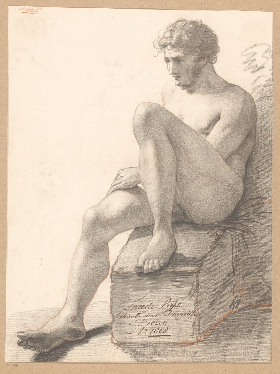 Istuva alaston mies, näkymä edestä (2. palkinto 1808) tekijältä Jean Augustin Daiwaille