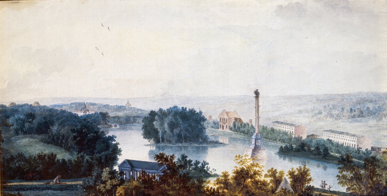 ""Tsarskoje Selo. Chesme-pylväs"" Jean Balthazard de la Traverse (1700-luku), akvarelli paperille tekijältä Jean Balthazard de la Traverse