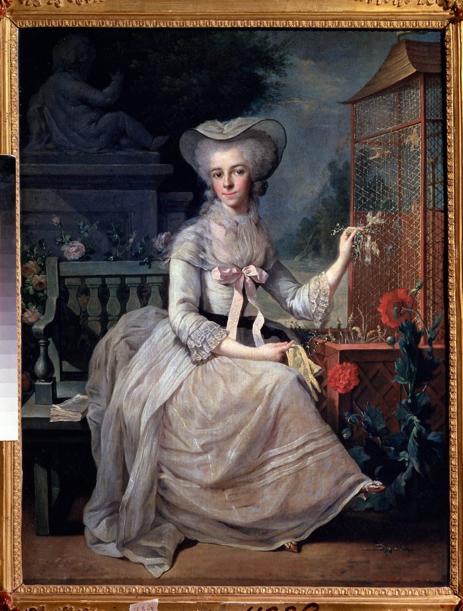 ""Young Lady at a Cage"" (Nuori nainen häkissä) Jean-Baptiste (Jean Baptiste) Charpentier (1728-1806) maalaus 1784 Pushkin Museum, Moskova tekijältä Jean Baptiste Charpentier
