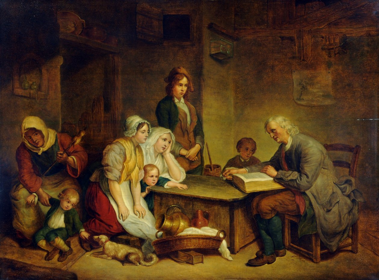 Isä lukee Raamattua perheelleen tekijältä Jean Baptiste (after) Greuze